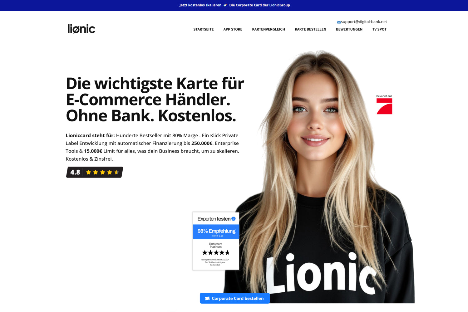 Lioniccard Corporate by Digital Bank bis zu 100€ pro kostenlosem Lead 89,2% Akzeptanzrate